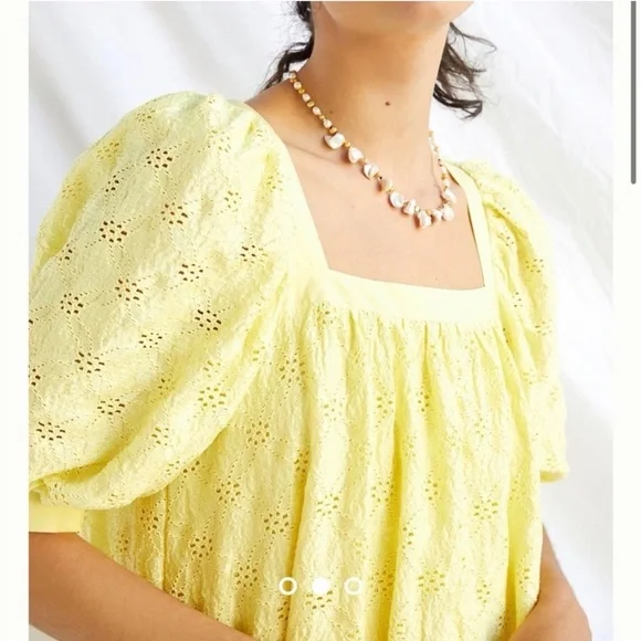 Maeve by Anthropologie Yellow Eyelet Puff Sleeve Mini Dress - Picture 2 of 11